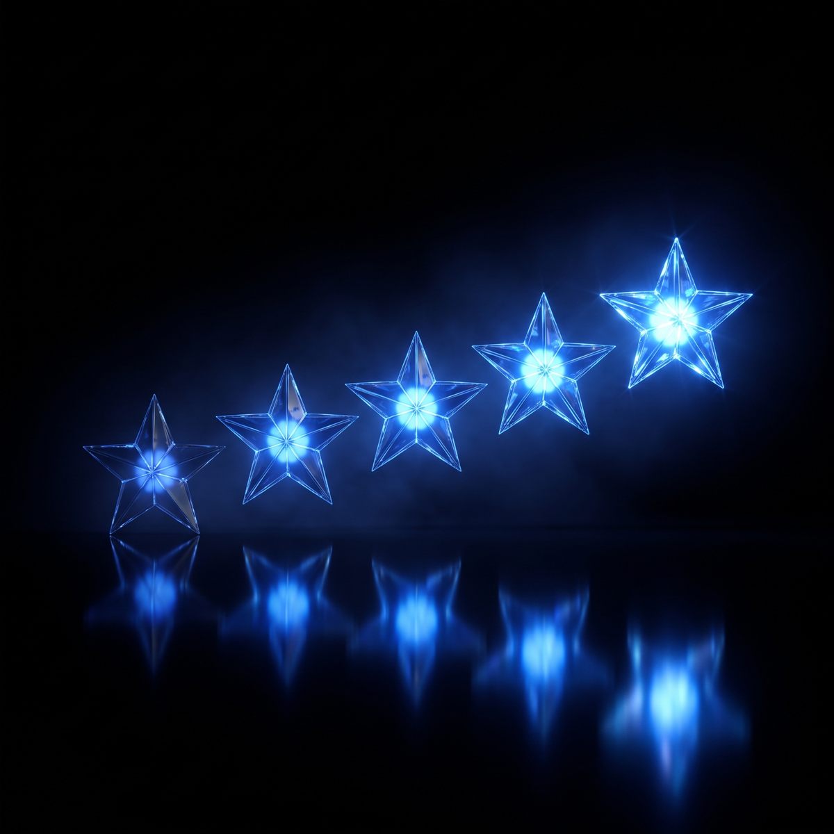 Five glowing crystalline stars representing Google review management for local service businesses