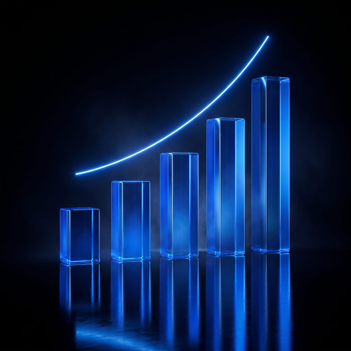 Ascending glowing bar chart representing Meta ads campaign growth for a service business