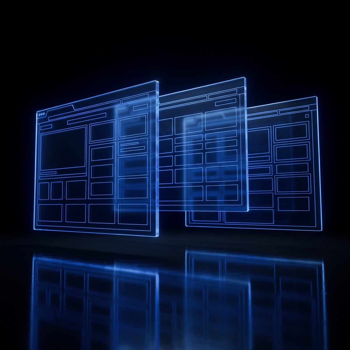 Floating glass browser panels representing small business web design services built to convert visitors into booked jobs